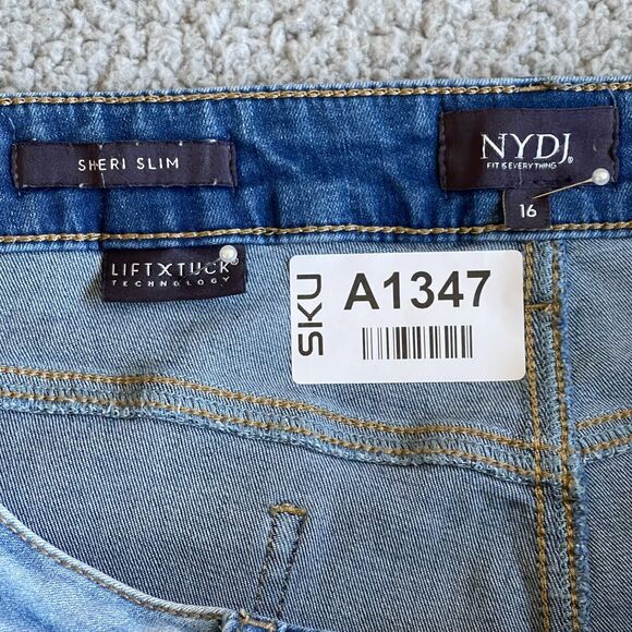NYDJ Sheri Slim Pants Women Size 16 Blue Pockets Button Snap Fly Stretch - Picture 2 of 14
